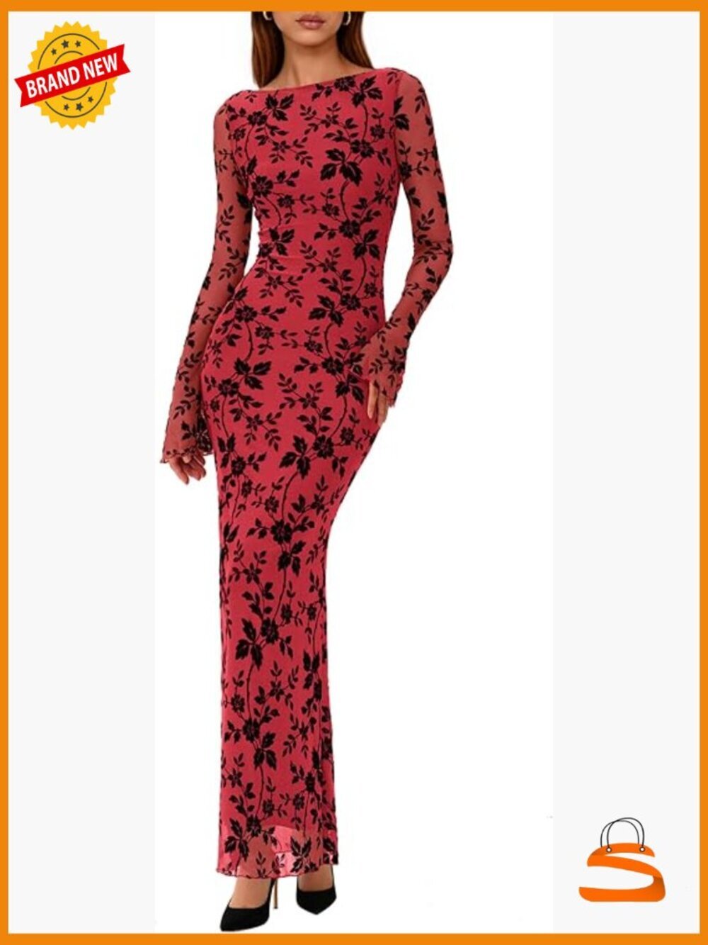 Floral Bodycon Maxi Dress Long Sleeve Formal Wedding Guest Cocktail